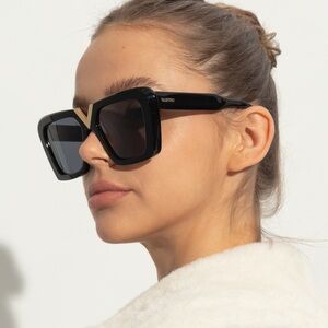 New! Valentino V GOLD || VLS 161A, Black Sunglasses with Gold Detail, Authentic